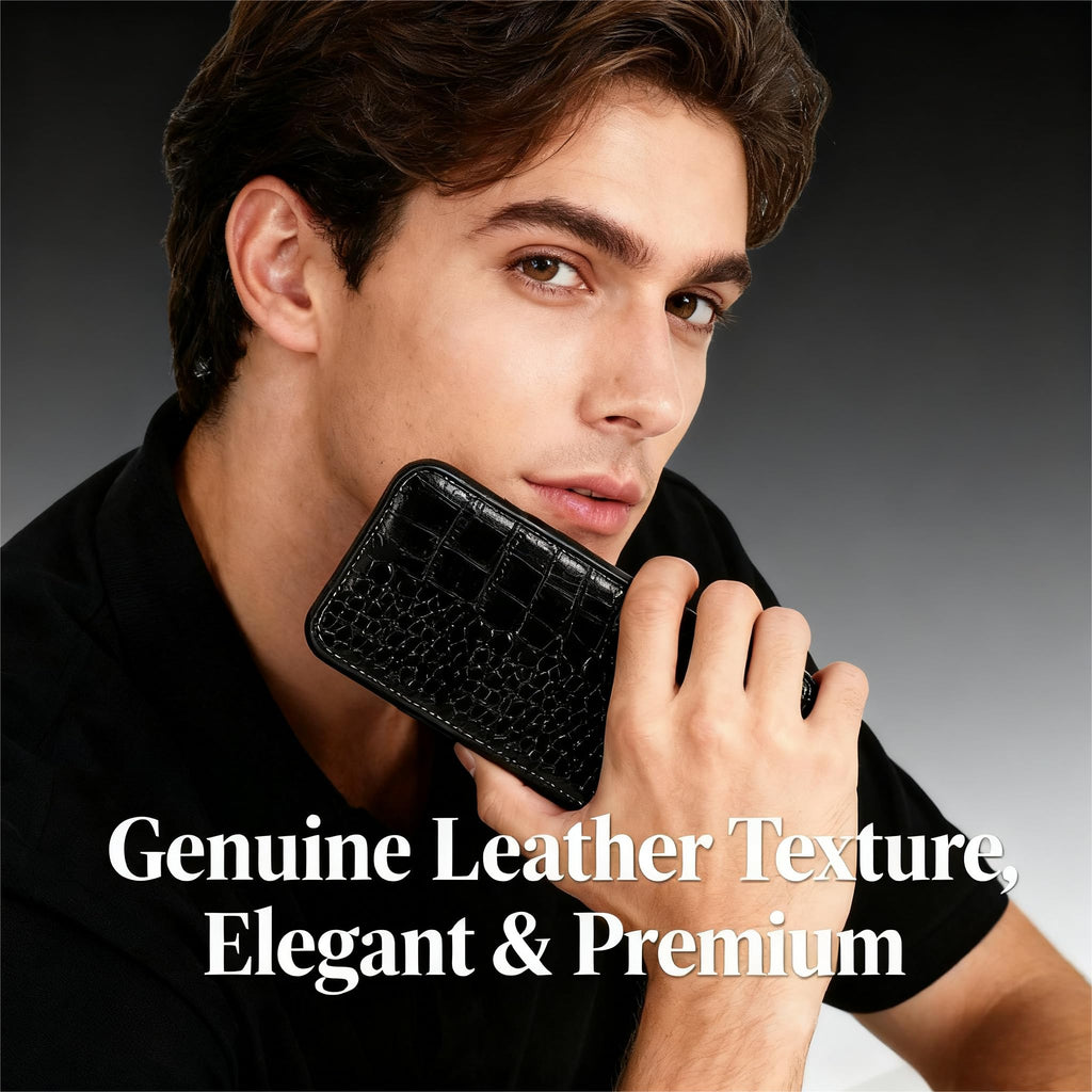 iPhone 16 Pro Leather Flip Case Crocodile Pattern RFID Blocking - Red