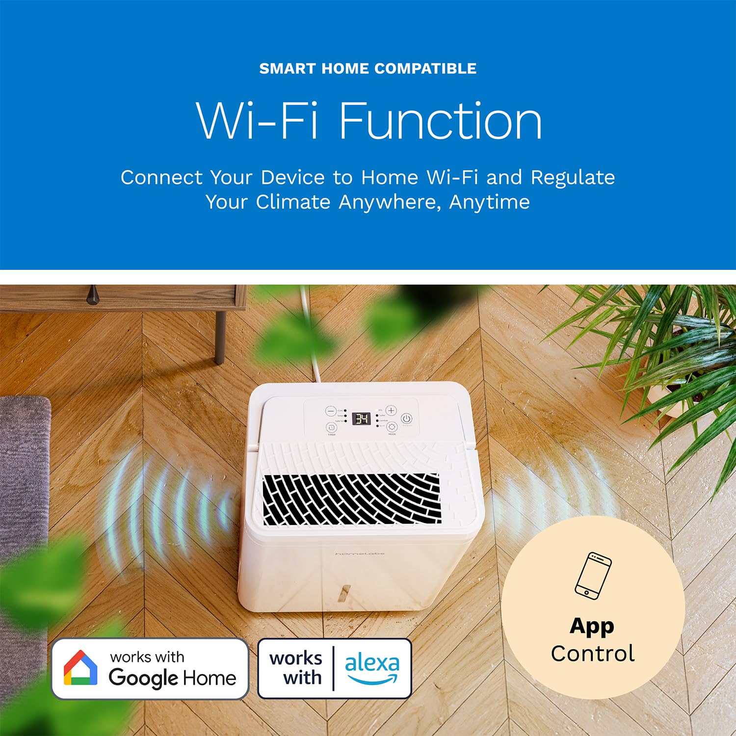 White Ultra Quiet Compact Wi-Fi Dehumidifier 8 Pint for 1800 Sq Ft