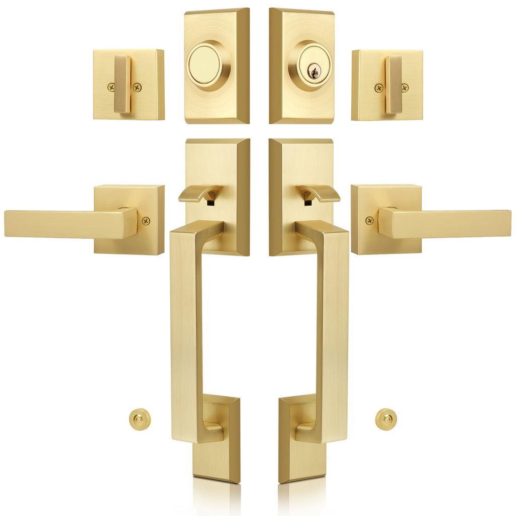 Open-Box New Gaurqiah Heavy Duty Double Front Door Lock Set with Deadbolt - Satin Brass