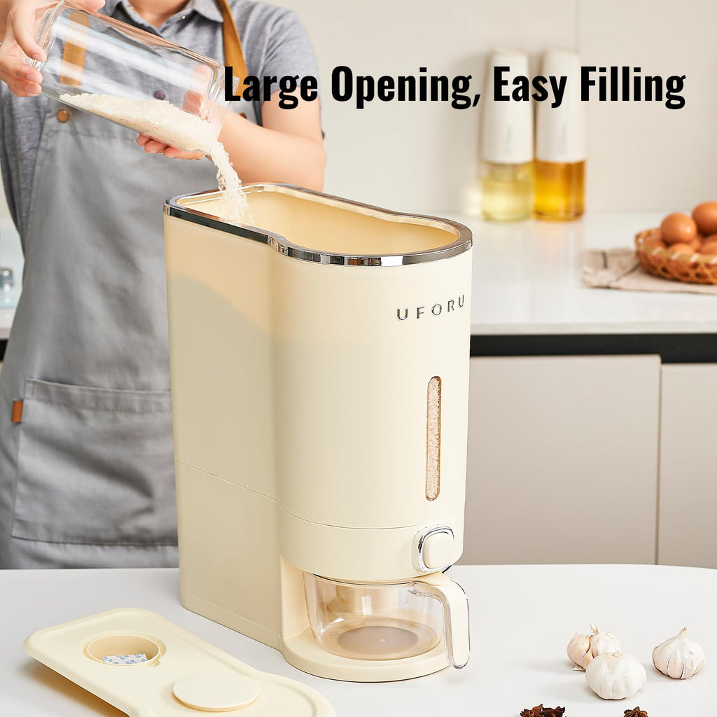 Cream White 22 Lb Airtight Rice Dispenser with Measuring Cup  Pest Prevention Box Retail $30.00