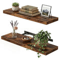 Rustic Brown Wood Floating Wall Shelves Set of 2 22x6.7x1.2 inches