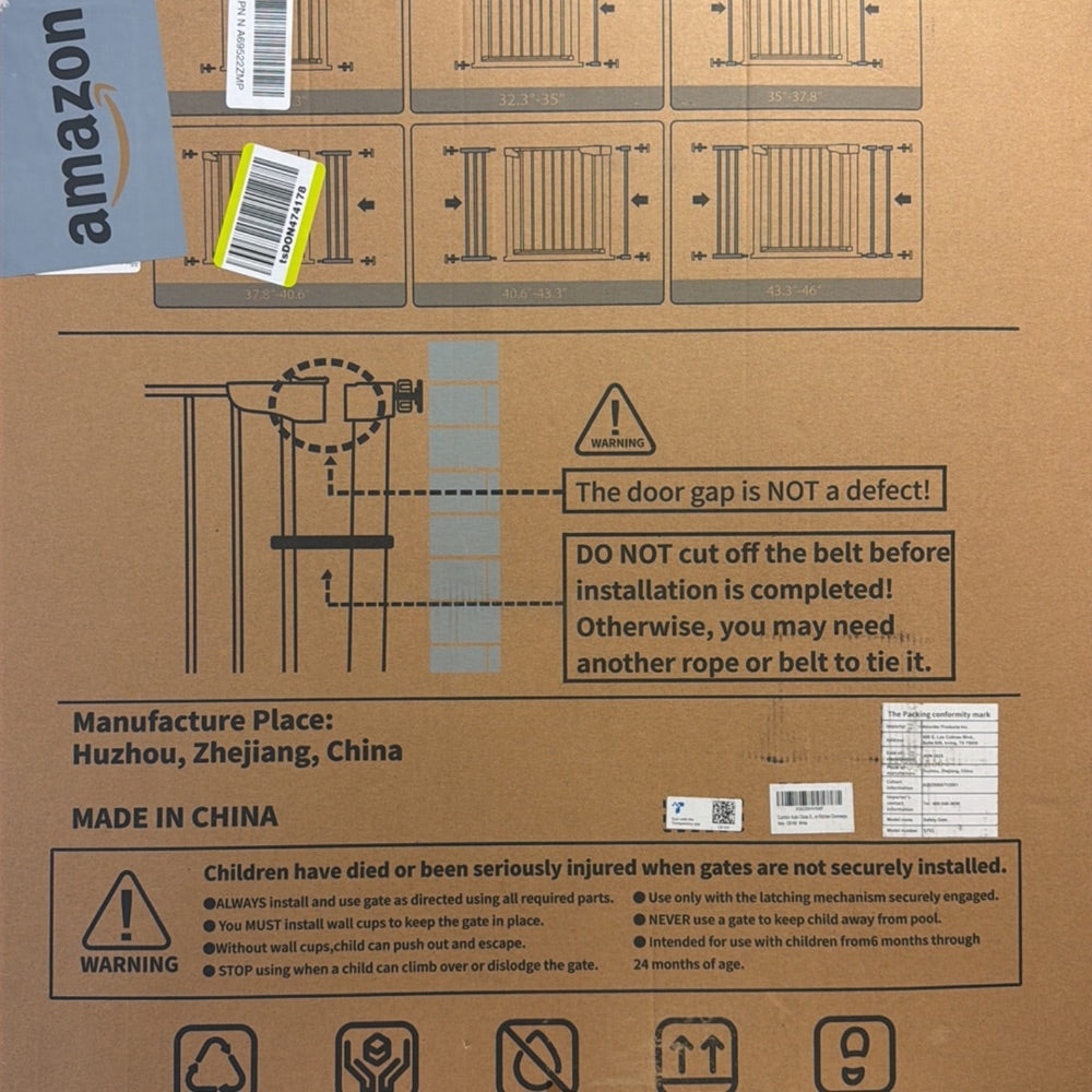 Open-Box New Cumbor Adjustable Baby Gate - 29.7-46 Width White Double-Lock Safety