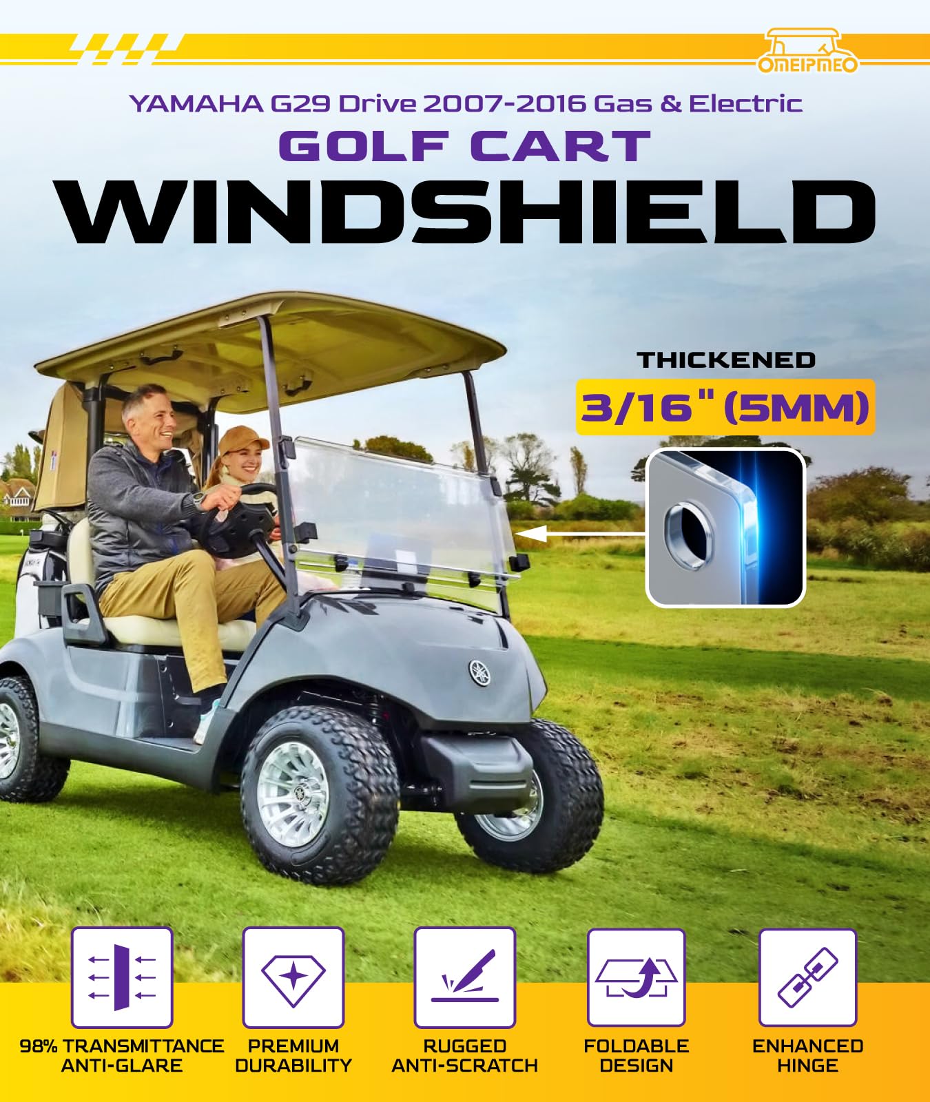 Clear Foldable Golf Cart Windshield for Yamaha G29Drive 2007-2016