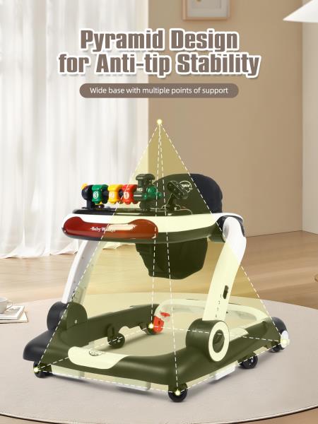 3-in-1 Baby Walker and Activity Center with Music Lights and Adjustable Wheels - Black