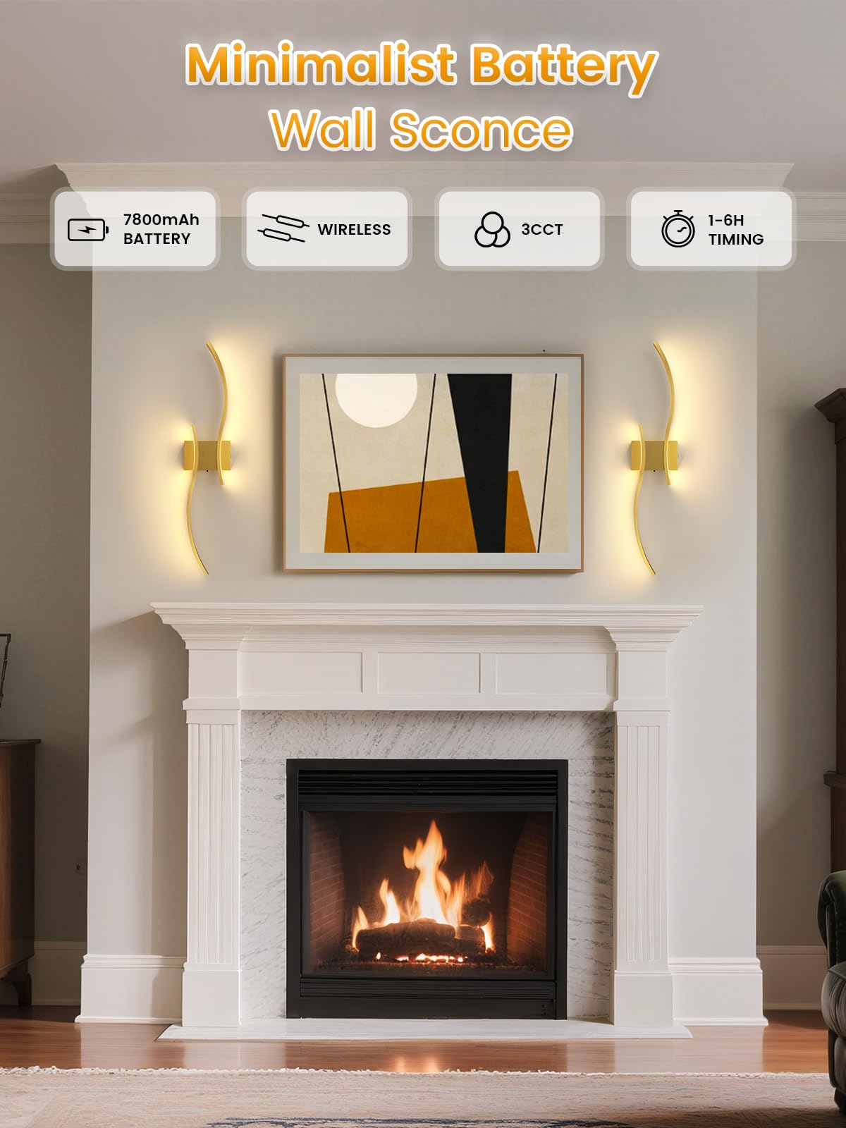 Gold 27.6 Battery Operated Dimmable 3CCT Wall Sconce Set of 2