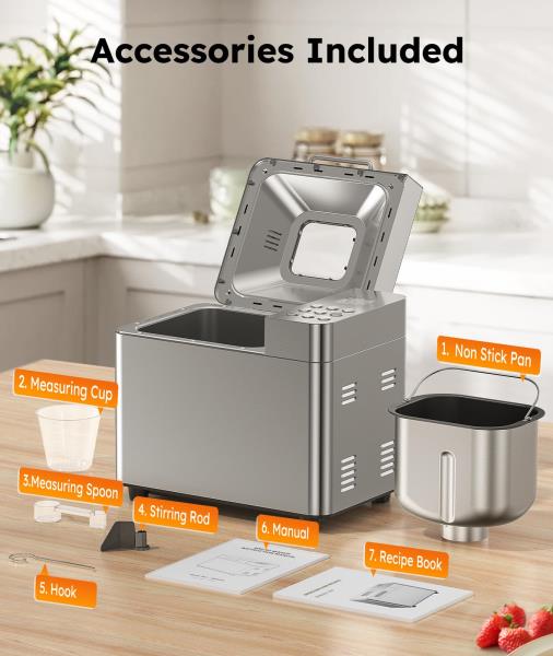 LB Automatic Bread Maker Machine 17 in 1 Stainless Steel Bread Machine 15 Hour Timer