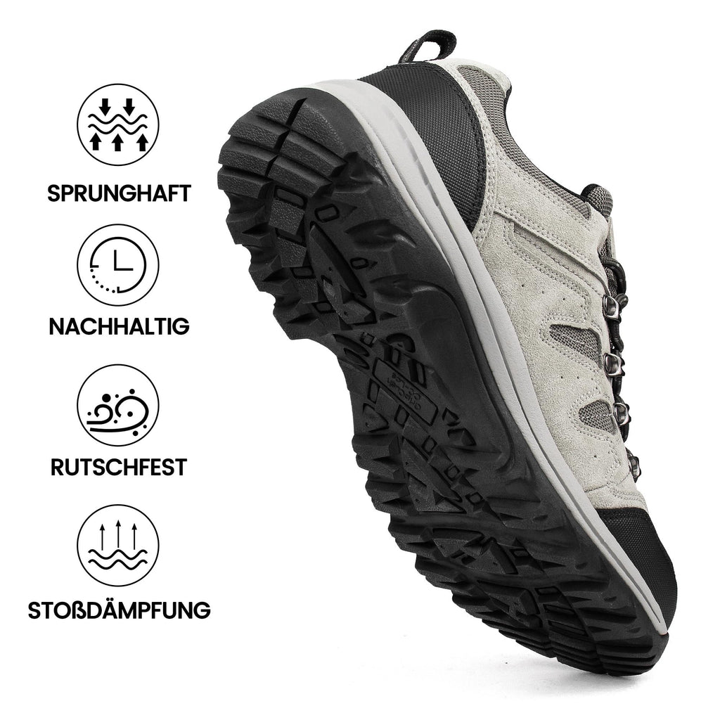 Mens Waterproof Lightweight Hiking Trekking Shoes Grey Suede Leather