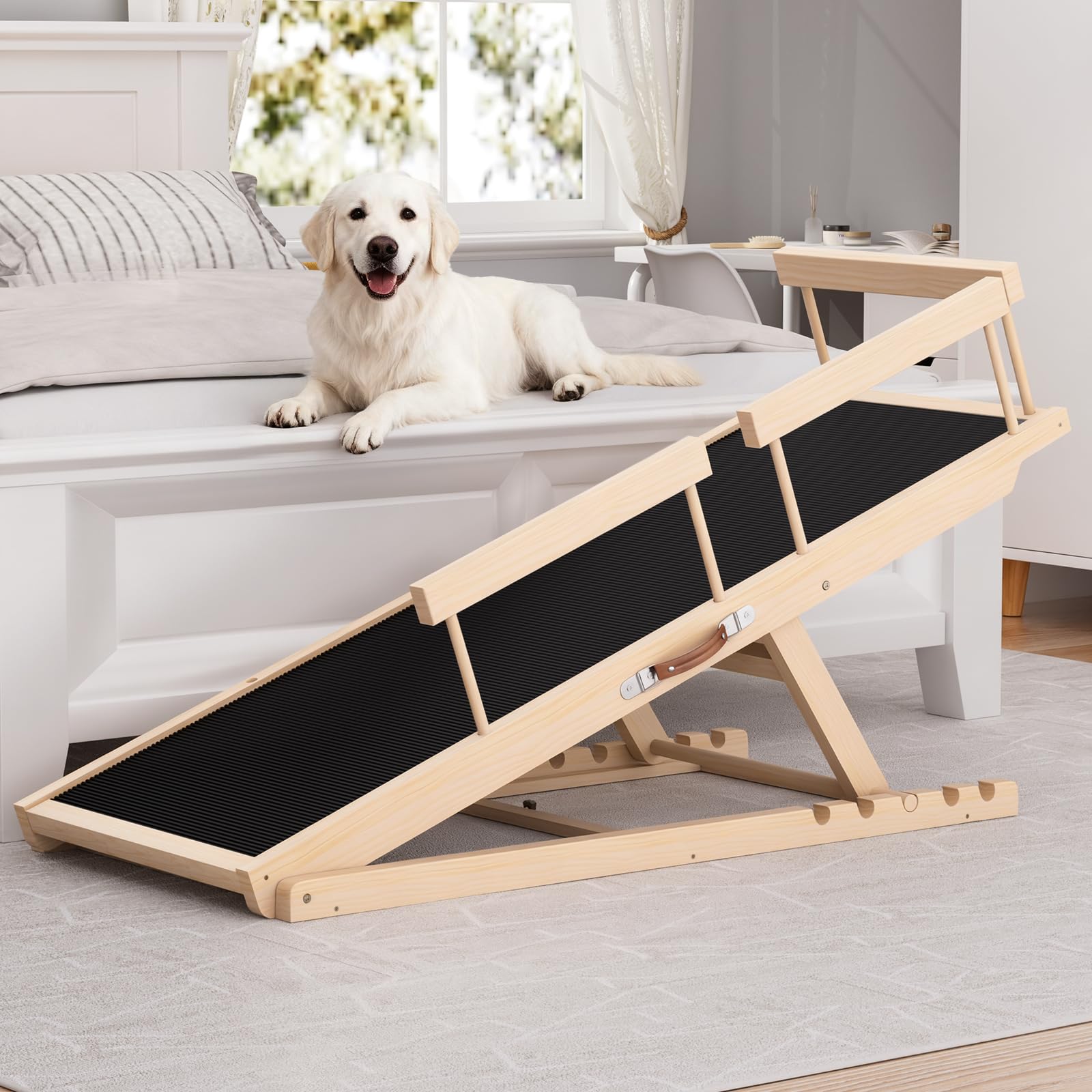 Wooden Dog Ramp 55.12in Adjustable Height for Small Medium Large Dogs - Wood
