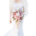 12 Inch Cascade Wedding Bouquet for Bride Fuchsia  Pink Silk Artificial Flowers