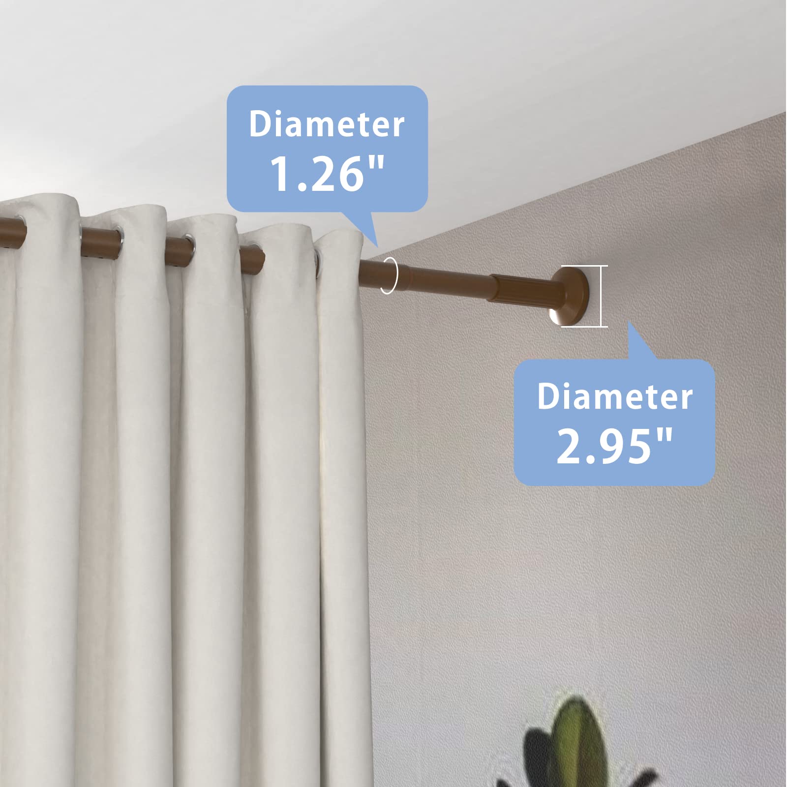 Brown Tension Shower Curtain Rod Adjustable 51-126 inches Rust Resistant