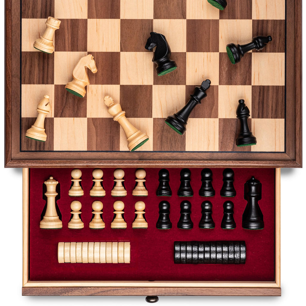 AA 15 Walnut Chess Set with Storage Drawer