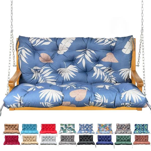 Waterproof Porch Swing Cushion with Backrest 2-3 Seater Thickened Bench Cushion Tropical Leaf 47x40