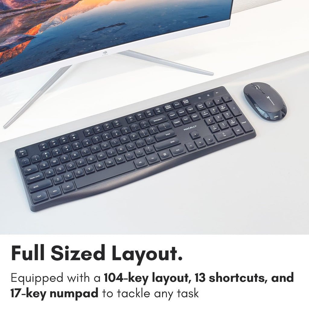 Open-Box New Macally 2.4G Wireless Keyboard - Full Size Quiet Keys for PC - Computer Keyboard Retail $14.00