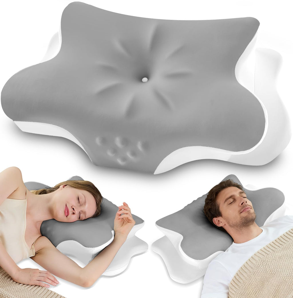 As-Is New VJASD Ergonomic Memory Foam Cervical Neck Pillow - Grey Retail $39.00