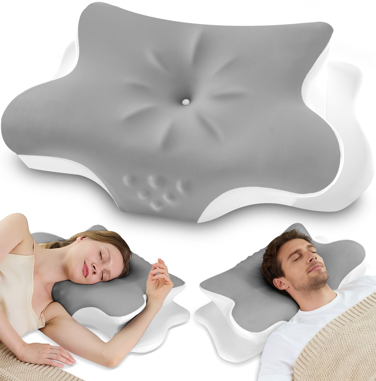 As-Is New VJASD Ergonomic Memory Foam Cervical Neck Pillow - Grey Retail $39.00