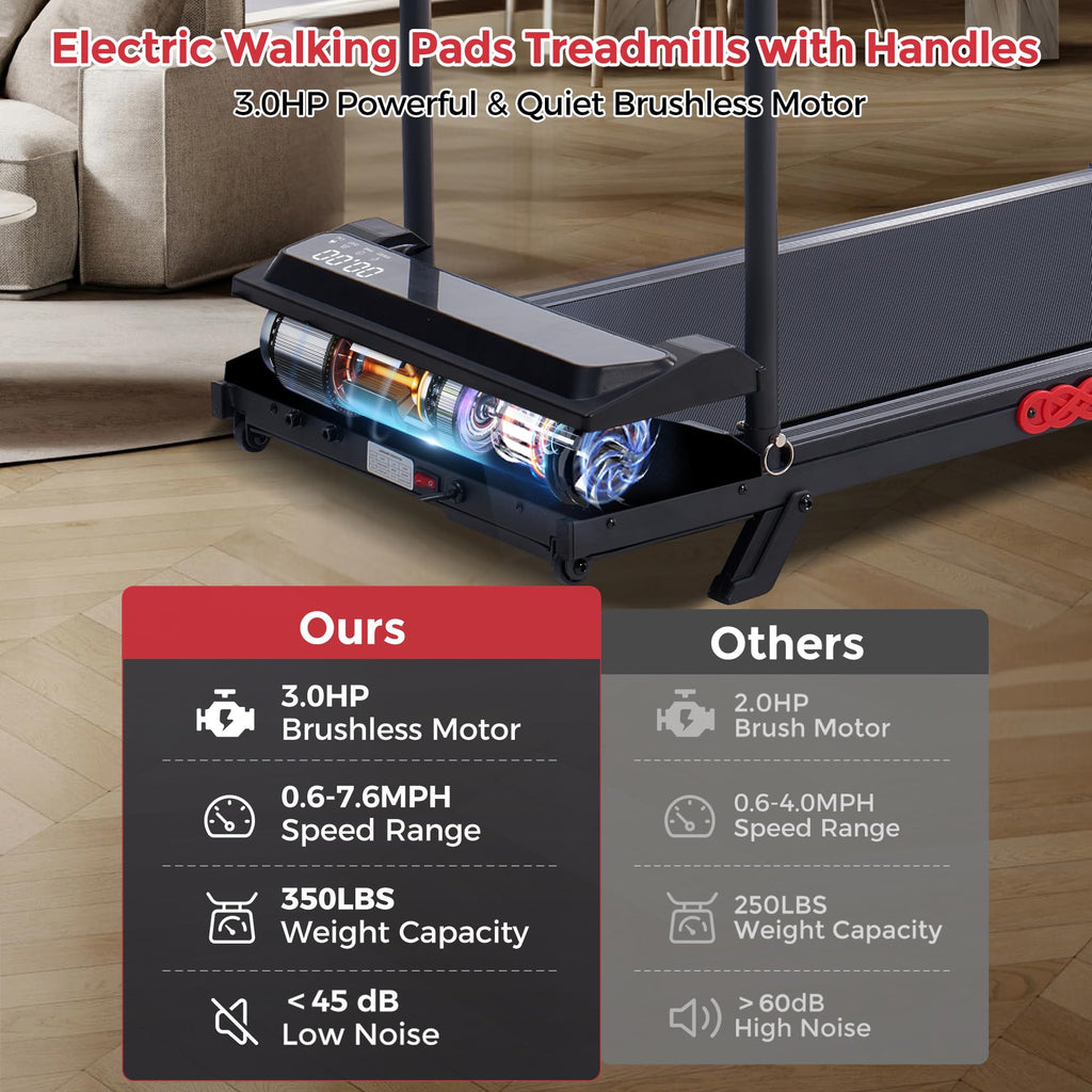 Foldable Walking Pad Treadmill Black 12 Programs 3.5HP Motor 400lb Capacity