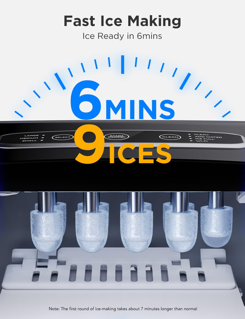 Stainless Silver Portable Countertop Ice Maker Self-Cleaning 26 lbs24 Hrs 3 Bullet Ice Sizes