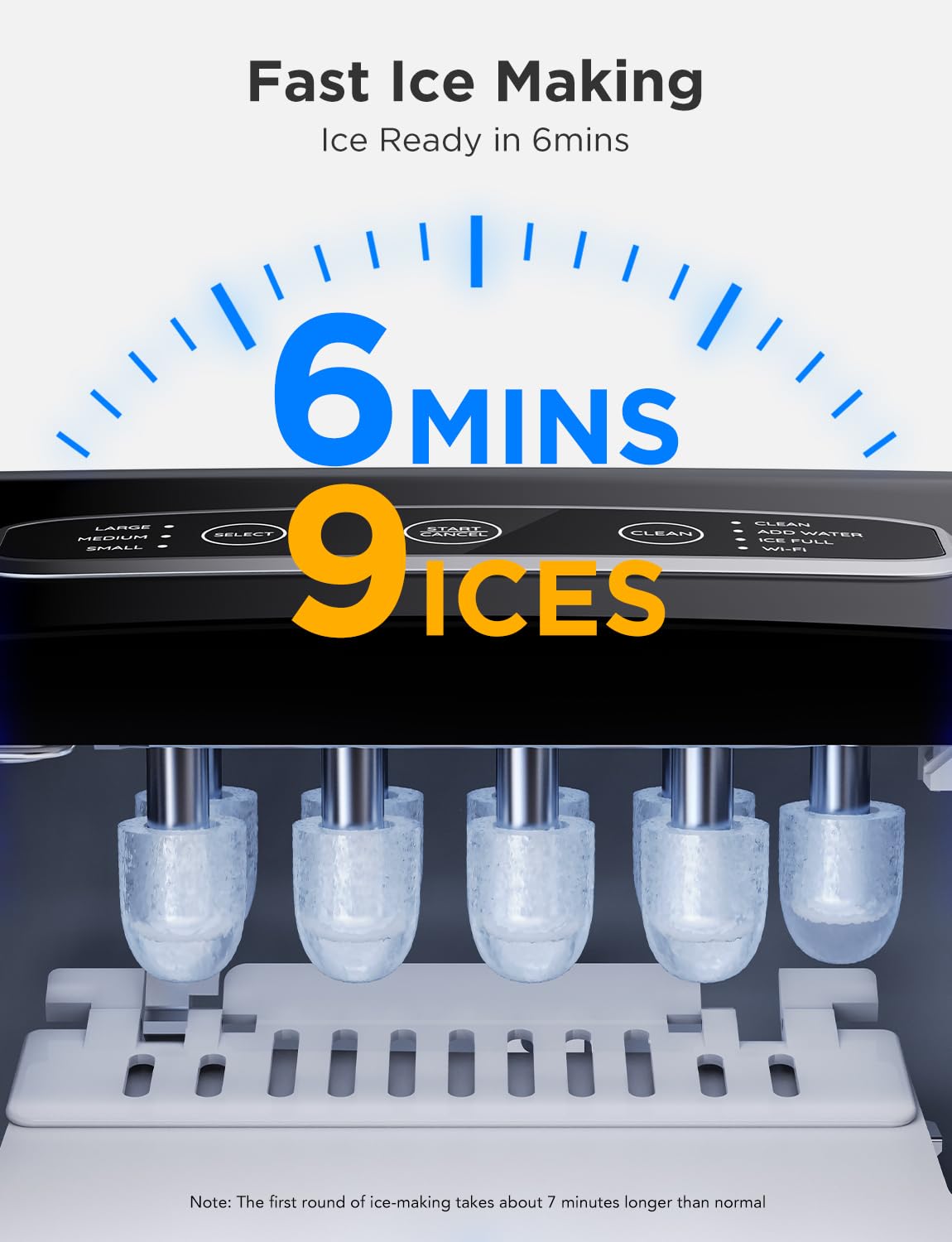 Stainless Silver Portable Countertop Ice Maker Self-Cleaning 26 lbs24 Hrs 3 Bullet Ice Sizes