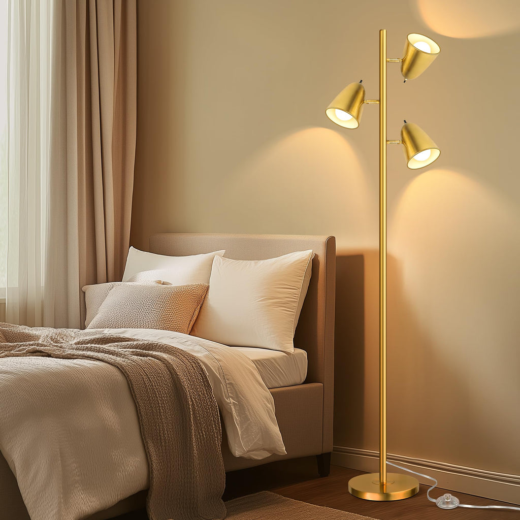 Brushed Gold Tree Floor Lamp with 3 Light Bulbs Standing Tall Pole Lamp 3 Adjustable Arms Retail $61.00