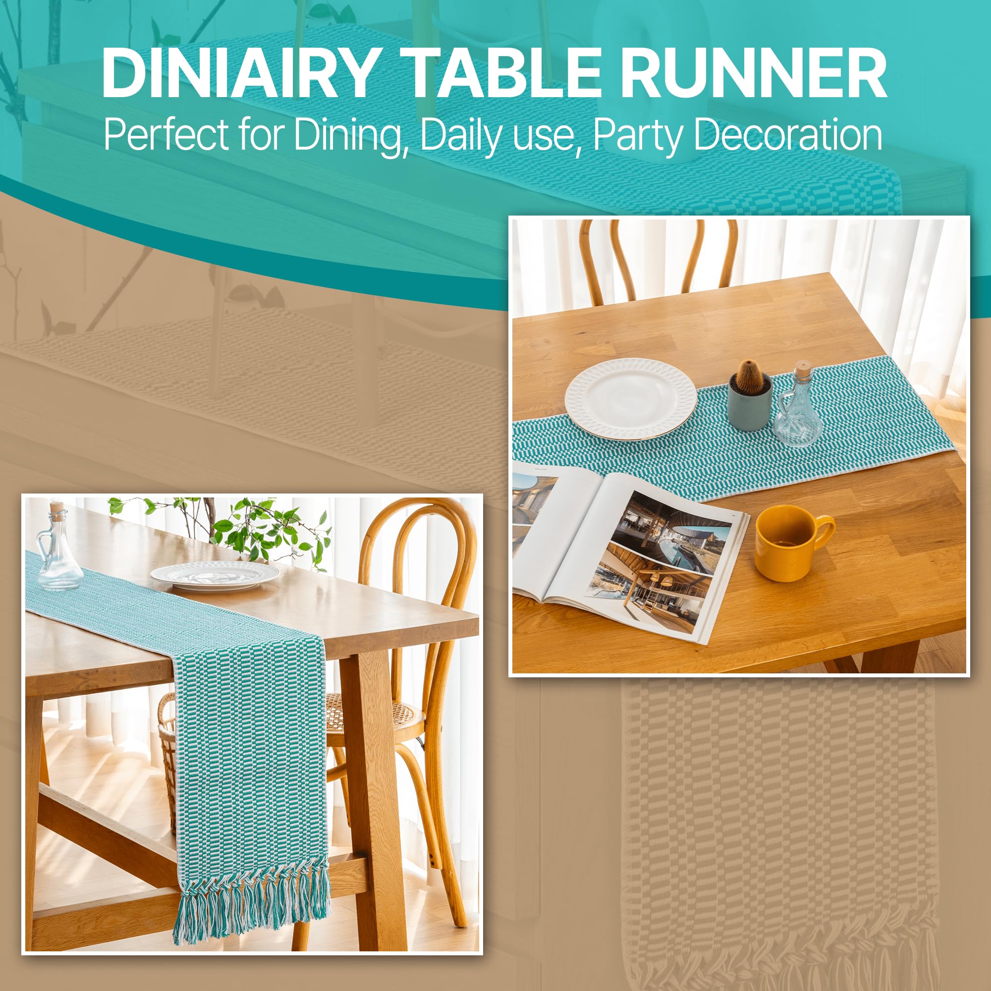 White Jade Green Farmhouse Woven Table Runner 72 Inch Retail $29.00