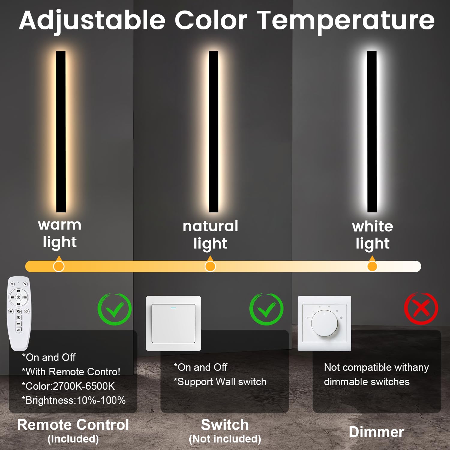 Modern Black 47.3 Dimmable Linear Exterior Wall Sconce
