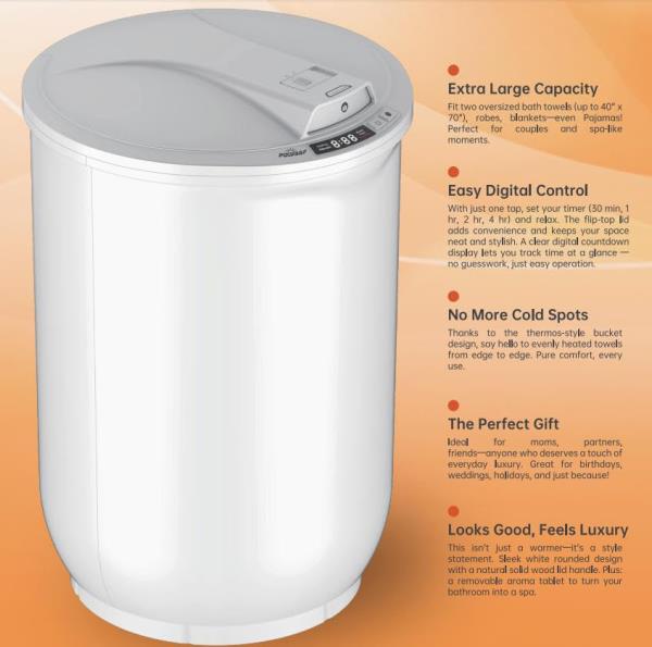 Towel Warmer Bucket 20L Large Capacity for Oversized Towels and Blankets White