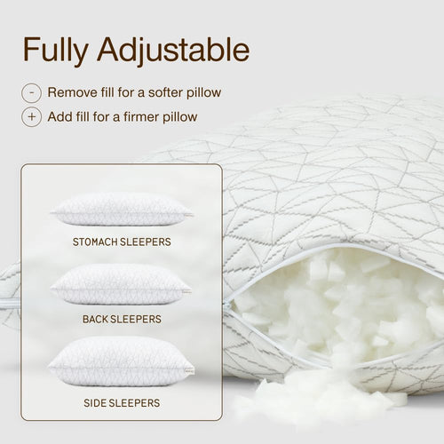 Adjustable King Size Memory Foam Bed Pillow White