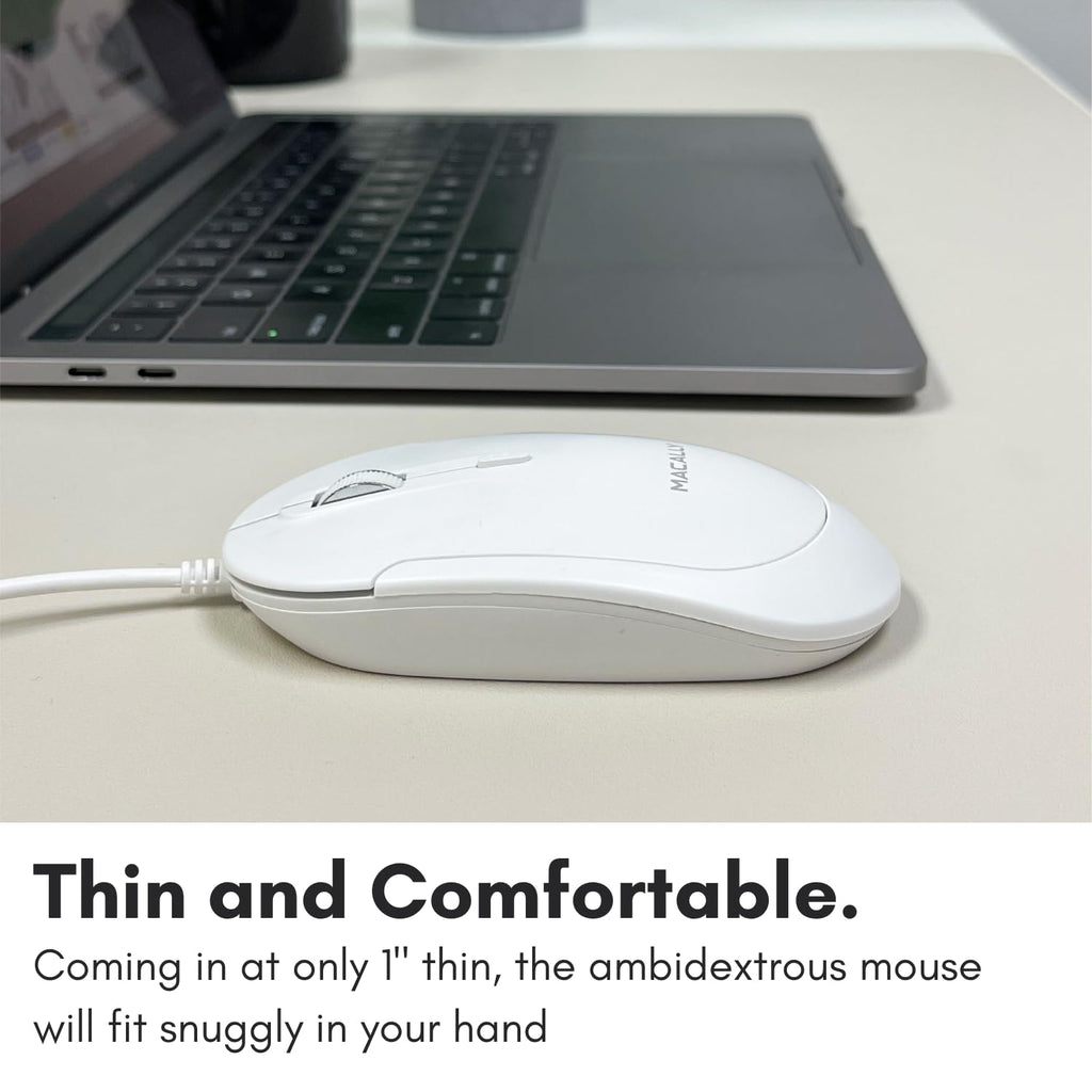 Open-Box New Macally Wired USB-C Slim Quiet All White Computer Mouse for MacPC Retail $19.00