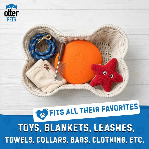 OtterPets Dog Toy Basket, Bone Shaped Cotton Rope Dog Toy Bin, Large 23x15"