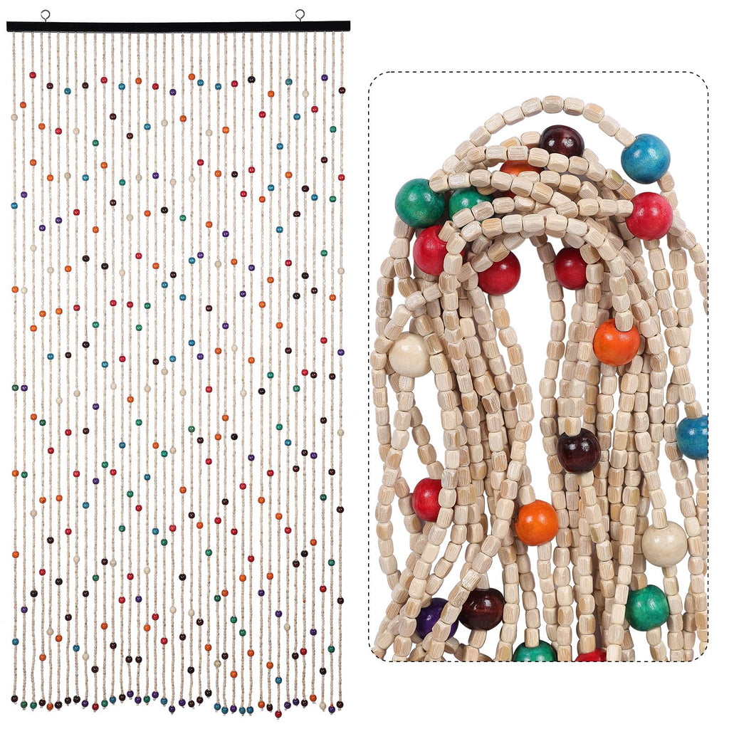 Colorful Bamboo Wood Beaded Curtain 35.5x75 Inch 38 Strands
