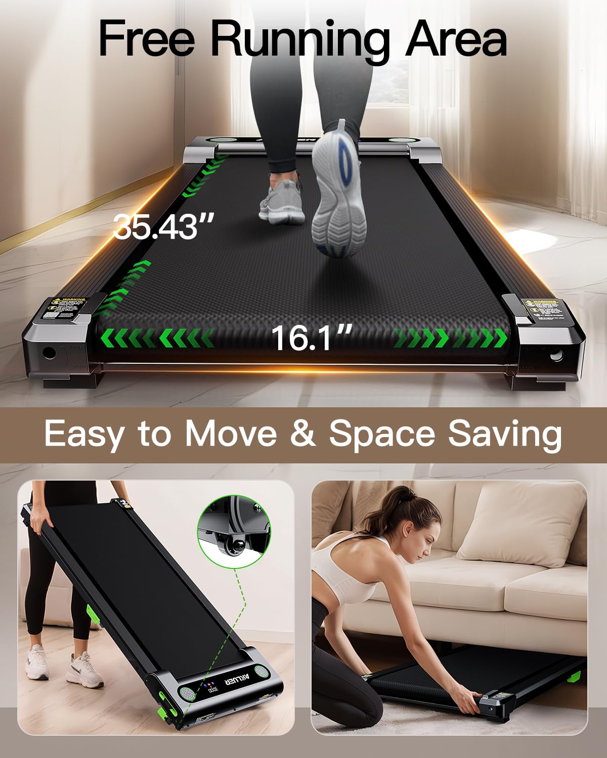 Small Walking Pad Treadmill with Incline - Black