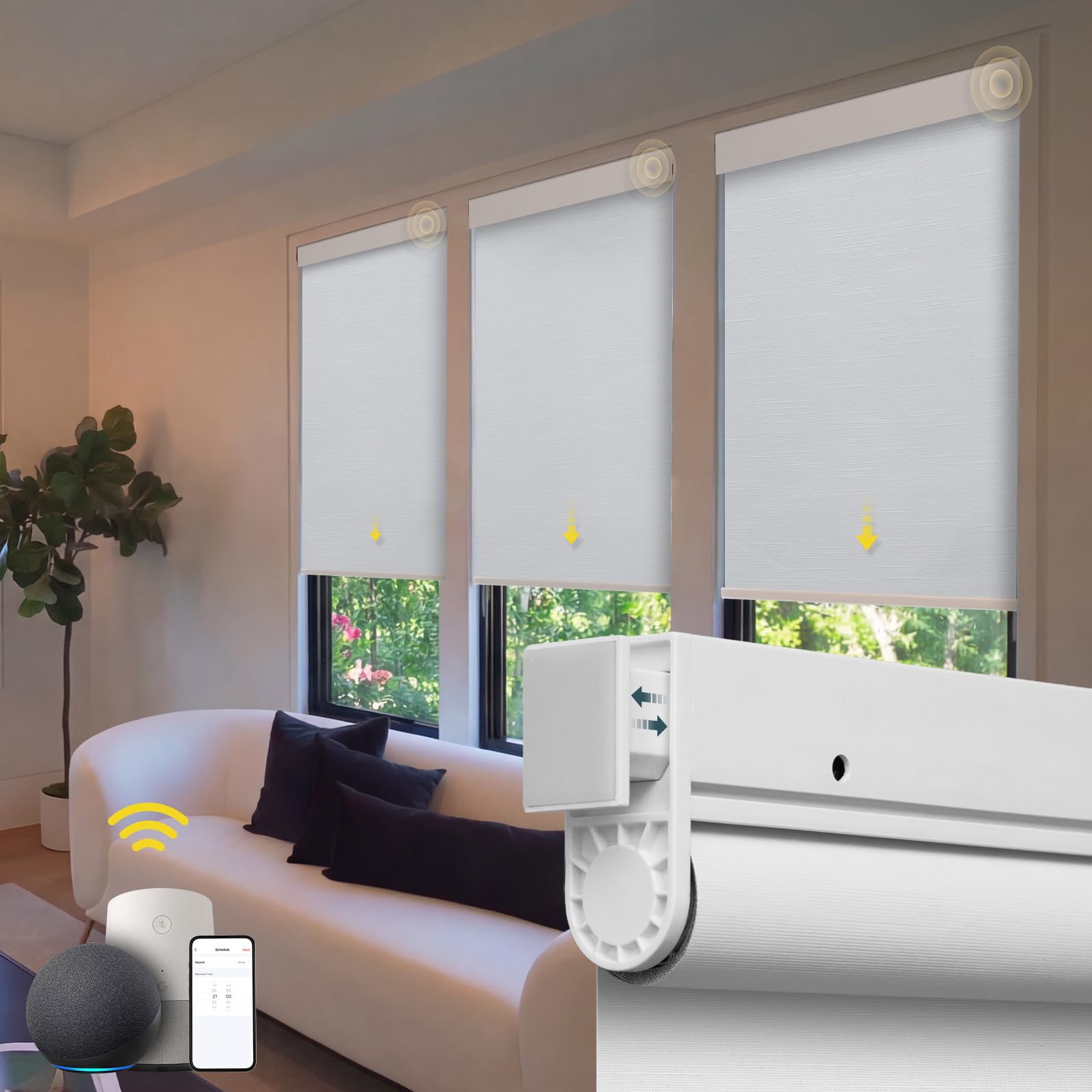 Motorized No Drill Automatic Blackout Roller Shades 34.75 x 72 White $66.75