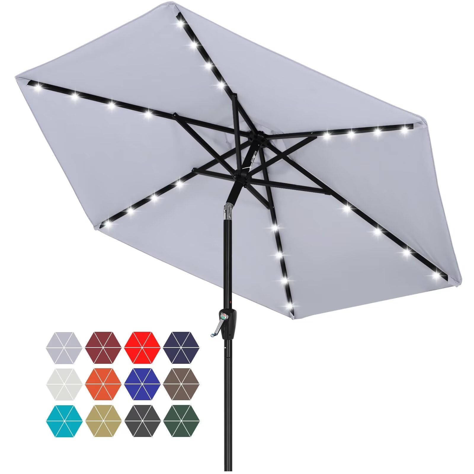 ABCCANOPY Durable Solar Led Patio Umbrellas with 24LED Lights 7.5FT with 6 Sturdy Ribs (Fog Gray) Retail $59.00