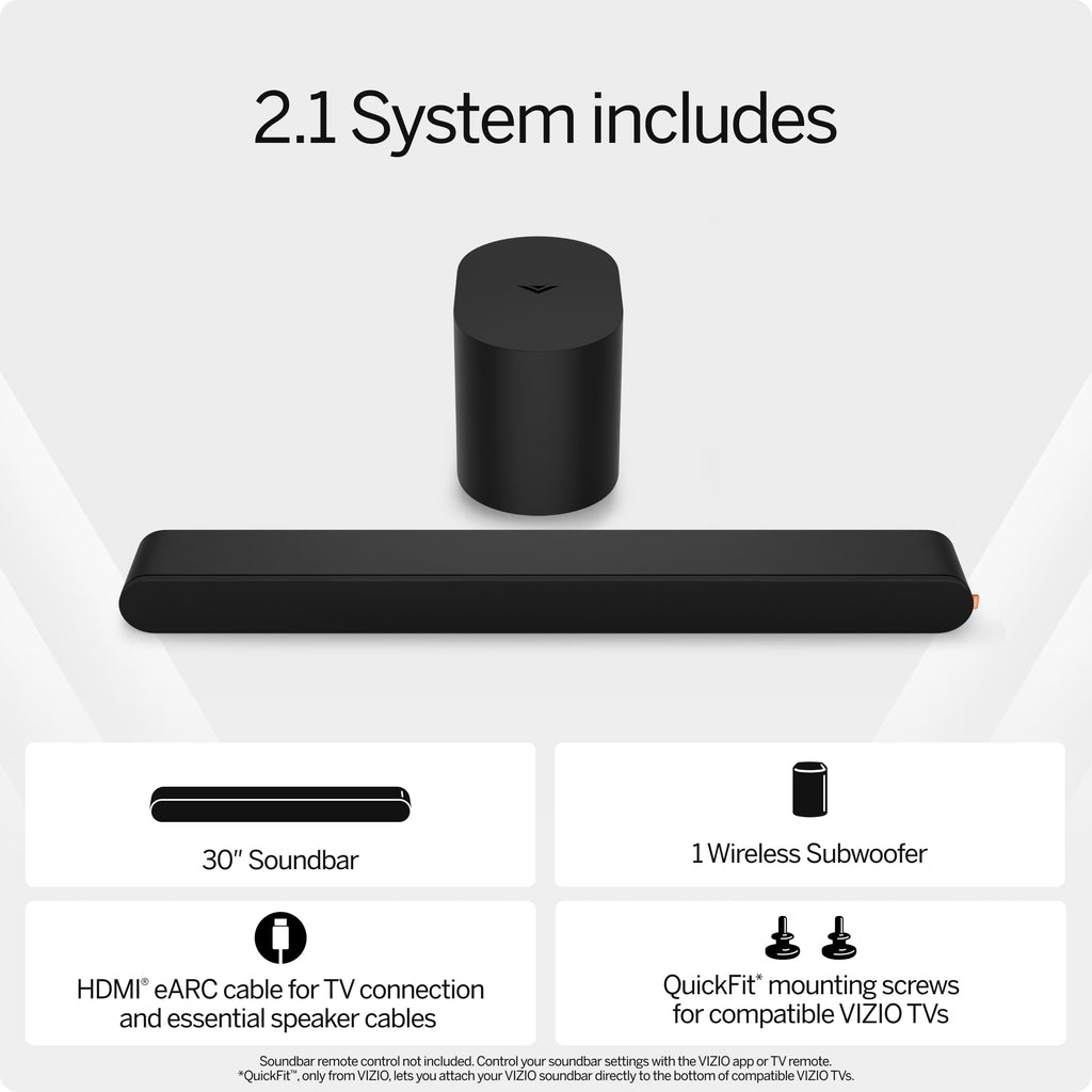 VIZIO 2.1 Soundbar, Wireless Subwoofer w/Dolby Atmos & DTS:X, Bluetooth Speaker, QuickFit™ Compatible – SV210M-08 (New, 2024 Model) Retail $139.00