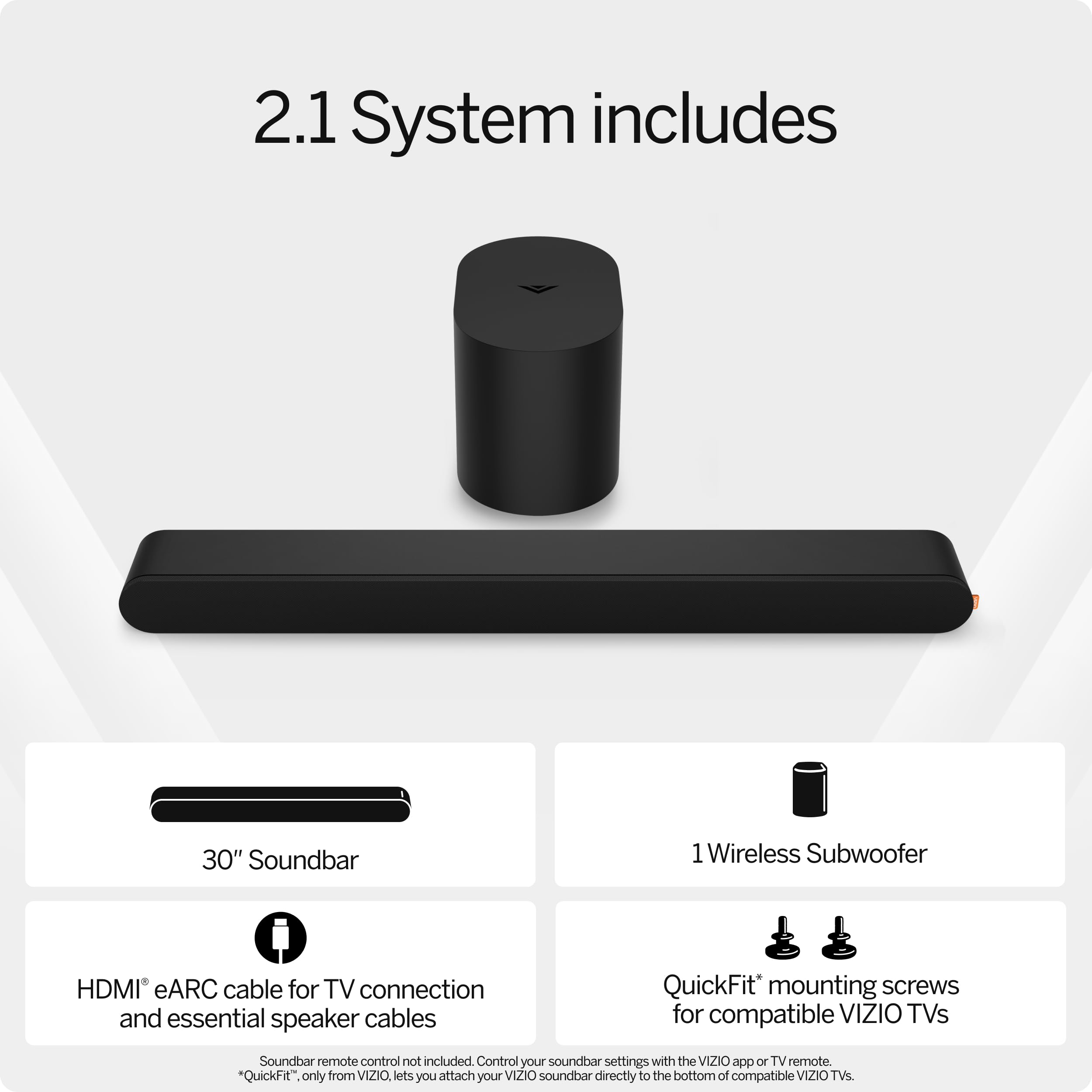 VIZIO 2.1 Soundbar, Wireless Subwoofer w/Dolby Atmos & DTS:X, Bluetooth Speaker, QuickFit™ Compatible – SV210M-08 (New, 2024 Model) Retail $139.00
