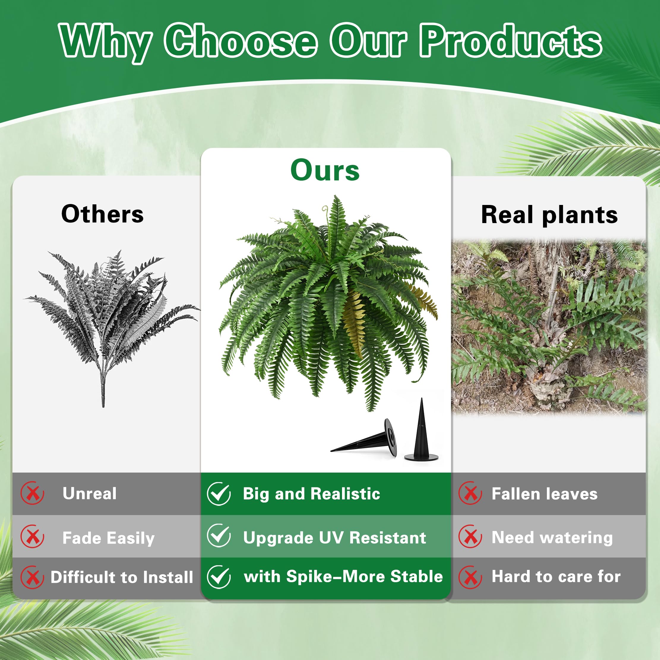 2PCS 45in Fake Ferns- Large Artificial Plants Outdoor, UV Resistant Artificial Ferns for Outdoors, 60 Branches Faux Boston Fern Realistic Weatherproof Fake Plants for Porch Home Patio Hanging Decor Retail $44.00