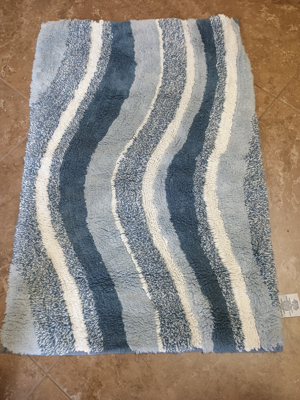 Cotton Blue White Swirl Striped Bath Mat Rug 24x36 Inches