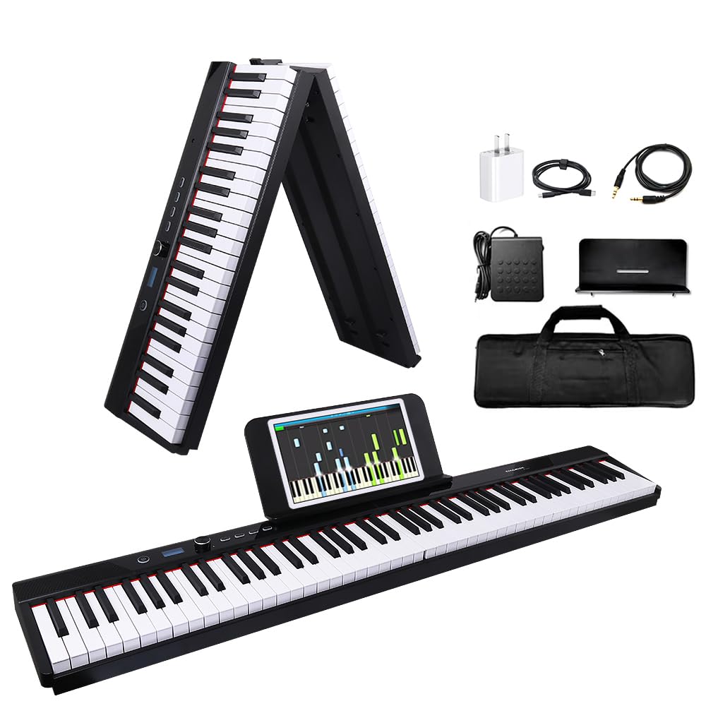 Portable Foldable 88-Key Semi-Weighted Digital Piano Black