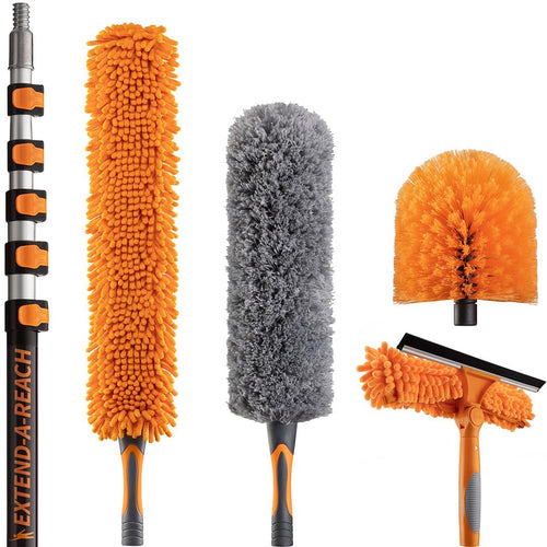 30 Foot High Reach Duster Kit with 5-24 ft Extension Pole // High Ceiling Dusting and Window Cleaning Kit with Telescopic Pole // Window Washer & Squeegee, Cobweb Duster, Fan Blade and Feather Duster Retail $99.00