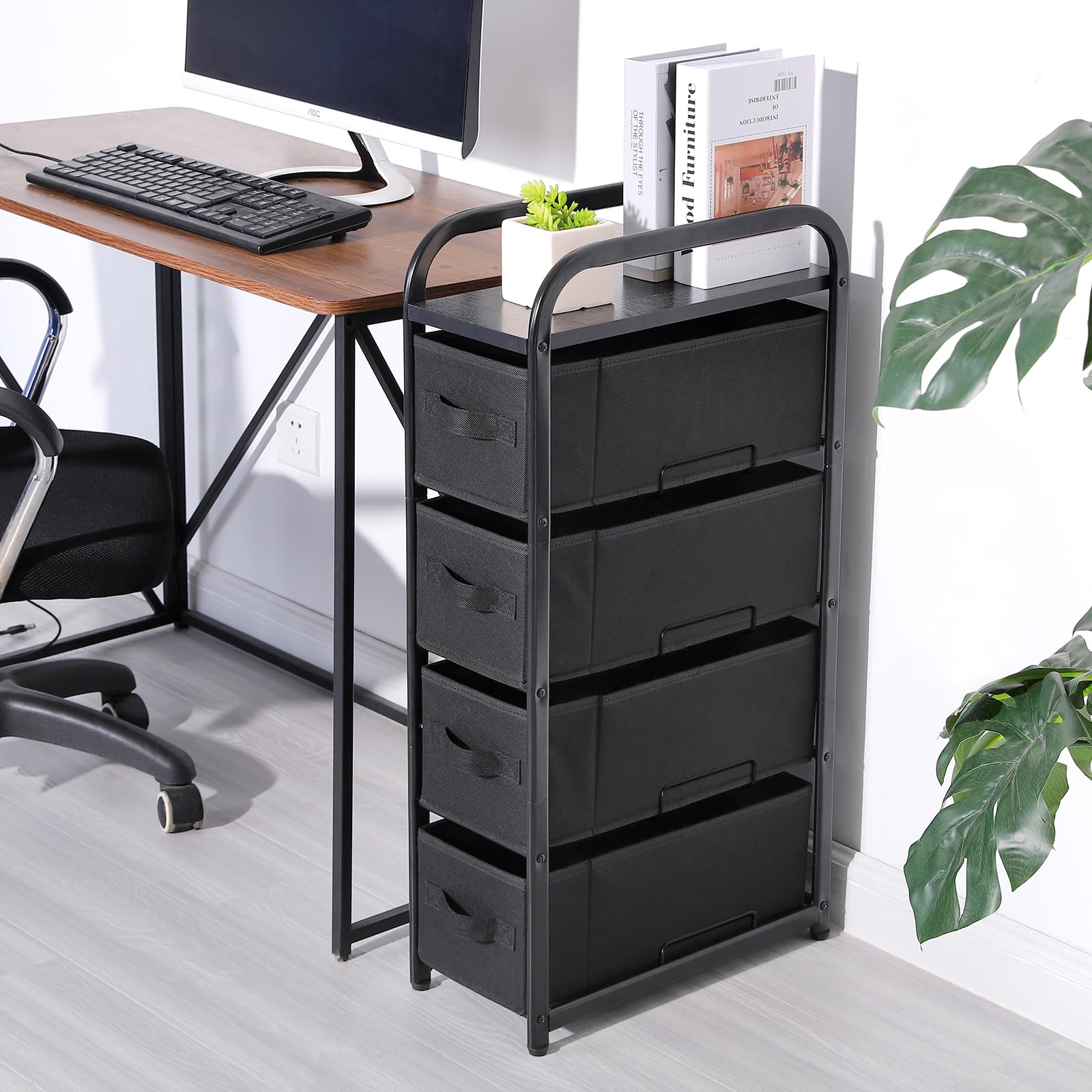Black 4-Drawer Fabric Storage Tower Dresser