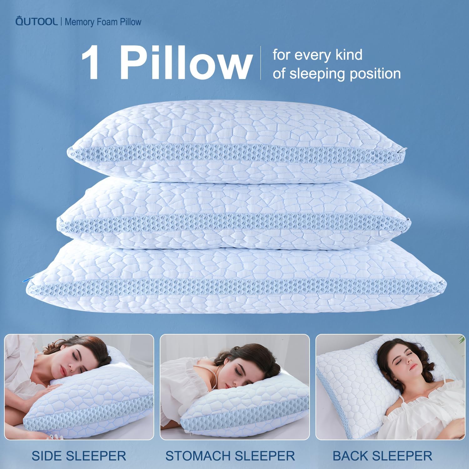 Open-Box New QUTOOL Enhanced Cooling Shredded Memory Foam Queen Pillows Set of 2