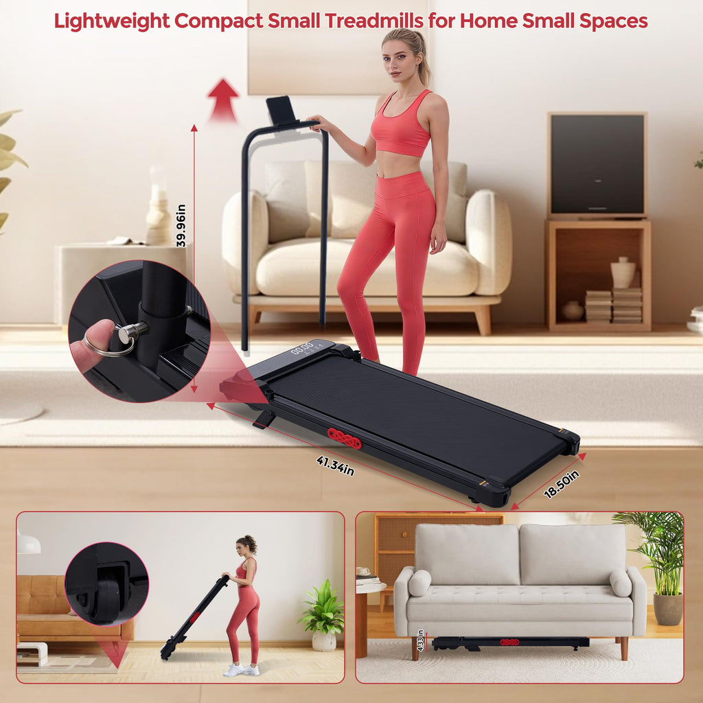 Foldable Walking Pad Treadmill Black 12 Programs 3.5HP Motor 400lb Capacity