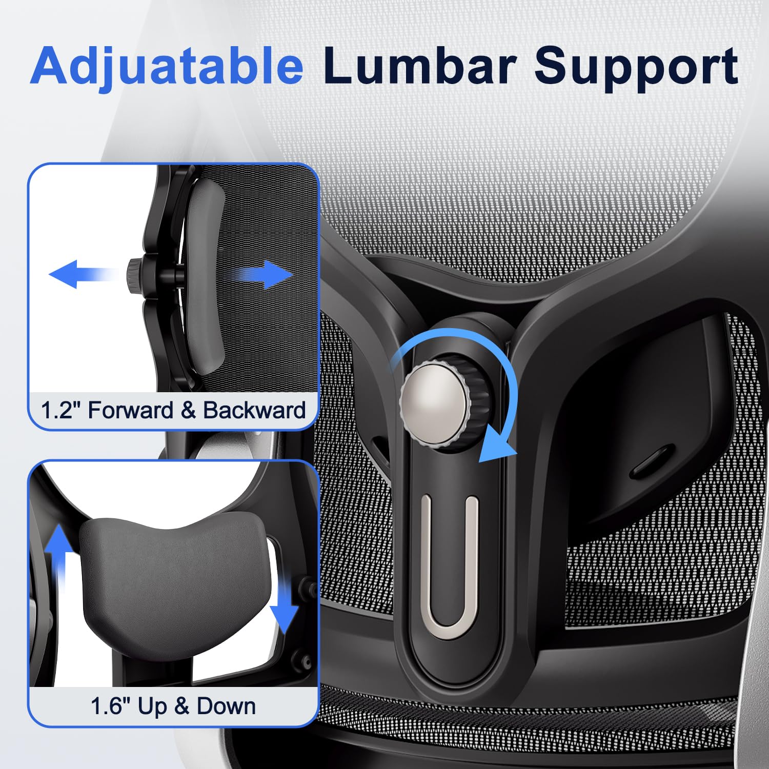 Open-Box New marrap Black Ergonomic Mesh Office Chair with Adj. Lumbar  3D Armrests.