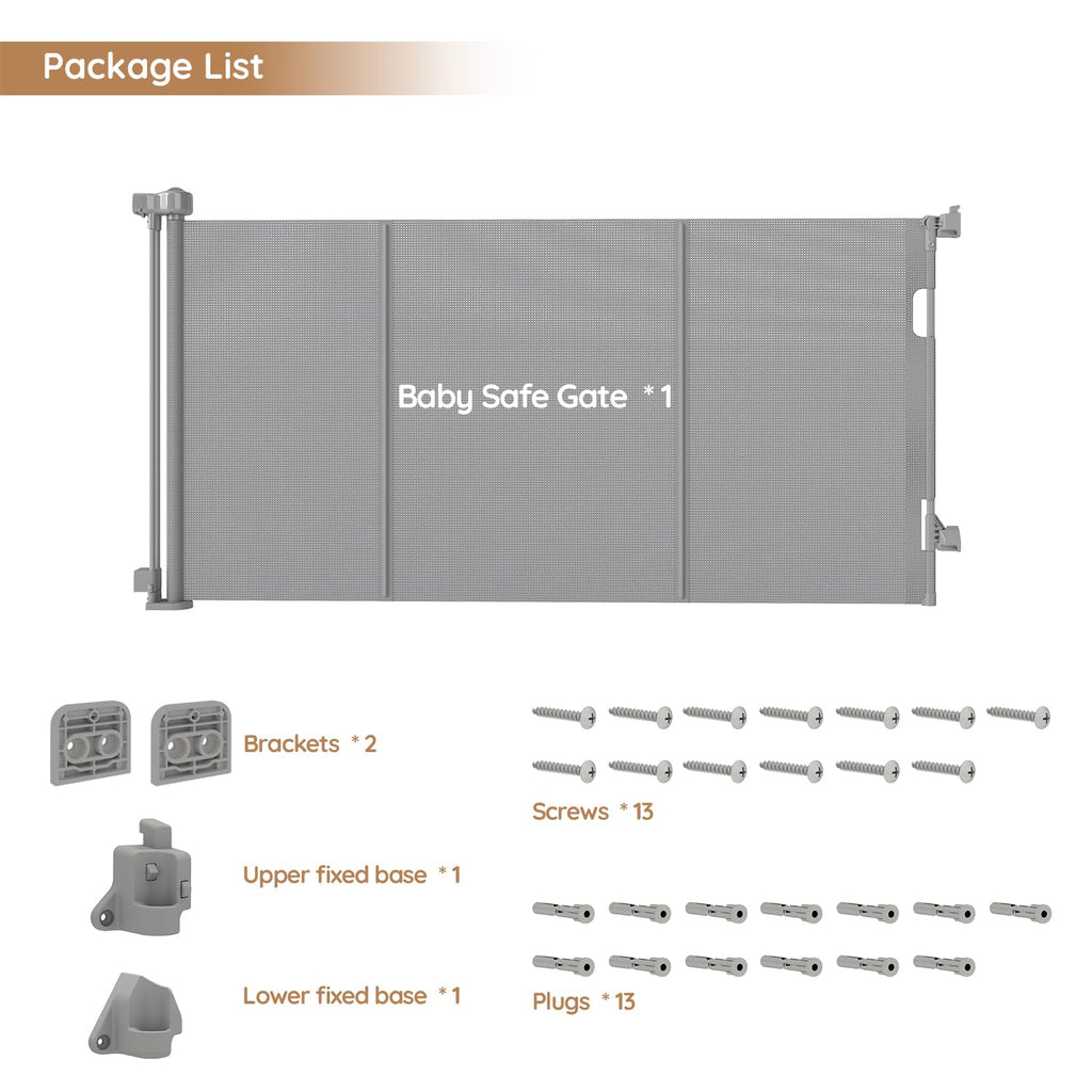 Ret retractable Baby Dog Safety Gate 59 Wide One-Hand Operation Gray