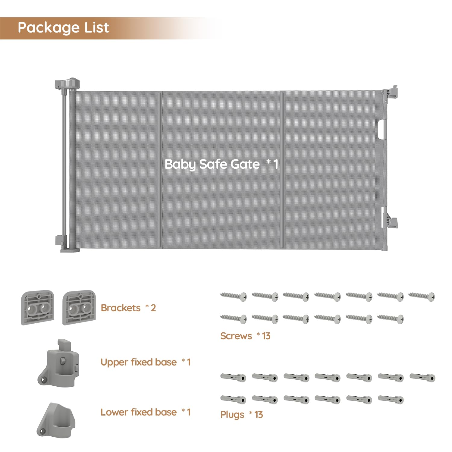 Ret retractable Baby Dog Safety Gate 59 Wide One-Hand Operation Gray