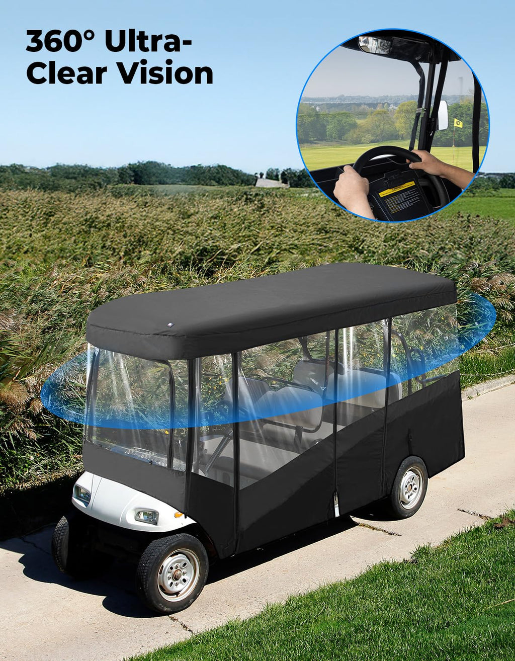 KEMIMOTO Golf Cart Enclosure, 6 Passenger Golf Cart Rain Cover, 600D Waterproof Driving Enclosure with Clear PVC Windshield for Extended Roof Golf Retail $199.00
