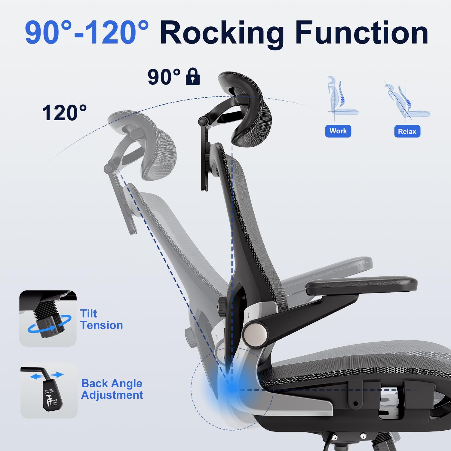 Open-Box New marrap Black Ergonomic Mesh Office Chair with Adj. Lumbar  3D Armrests.