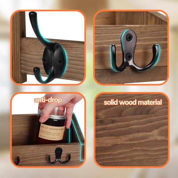 Wall Hooks with Shelf 26.57inch Entryway Coat Rack with 5 Dual Hooks and 3 Key Hooks