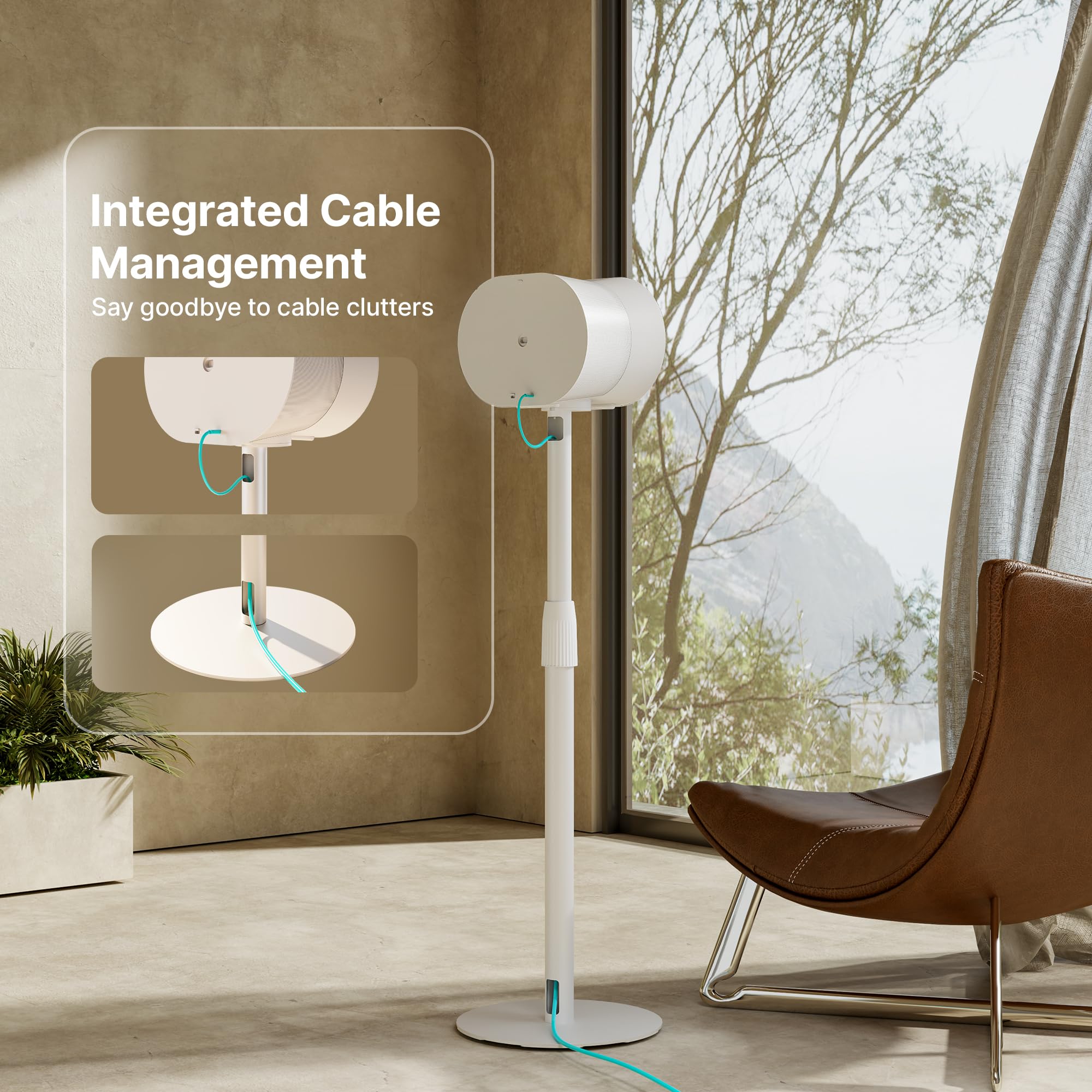 White Height-Adjustable Speaker Stands Pair for Sonos Era 100  300 Cable Management