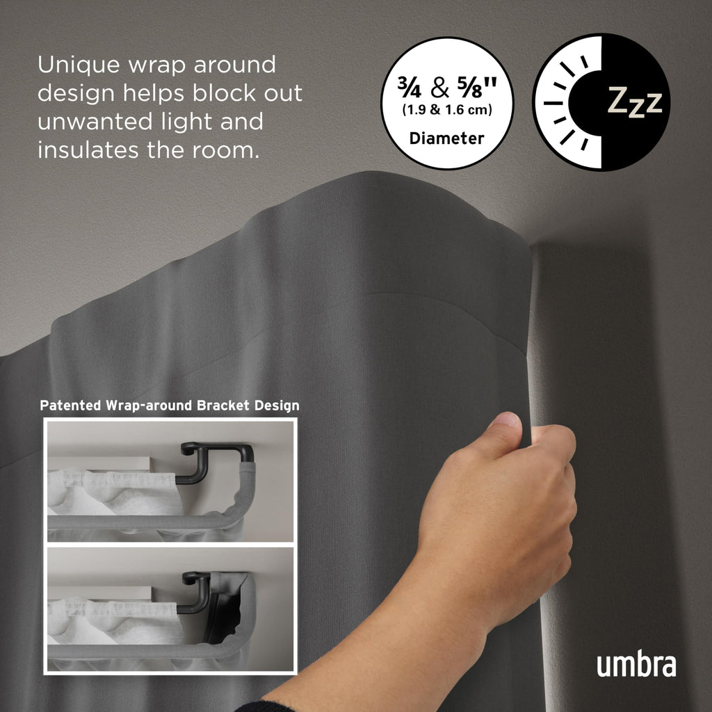 Double Curtain Rod Set for Blackout Panels Black 66-144  Matte-Nickel 48-88